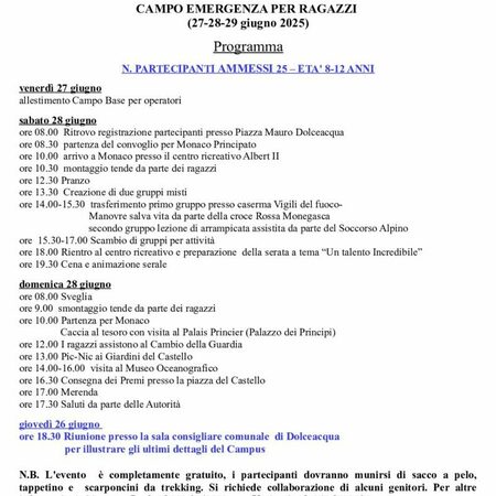 Esercitazione “Campo di Emergenza” per ragazzi